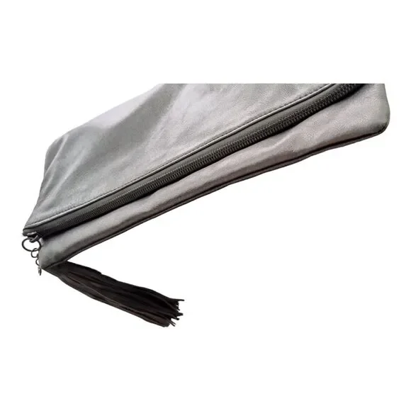 Hobo Int'l Raine Aged Silver Large Leather Clutch w/tassel Outer Zip Compartment - Picture 11 of 16